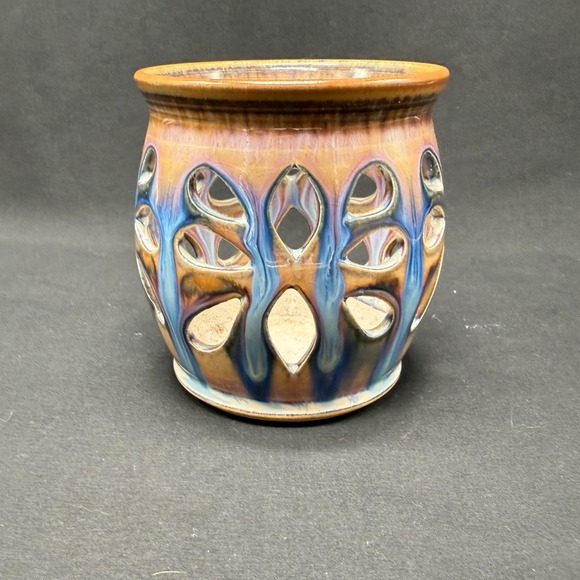 Other - Studio Pottery Signed Drip Glaze Cutout Stoneware Candle Holder Lantern
